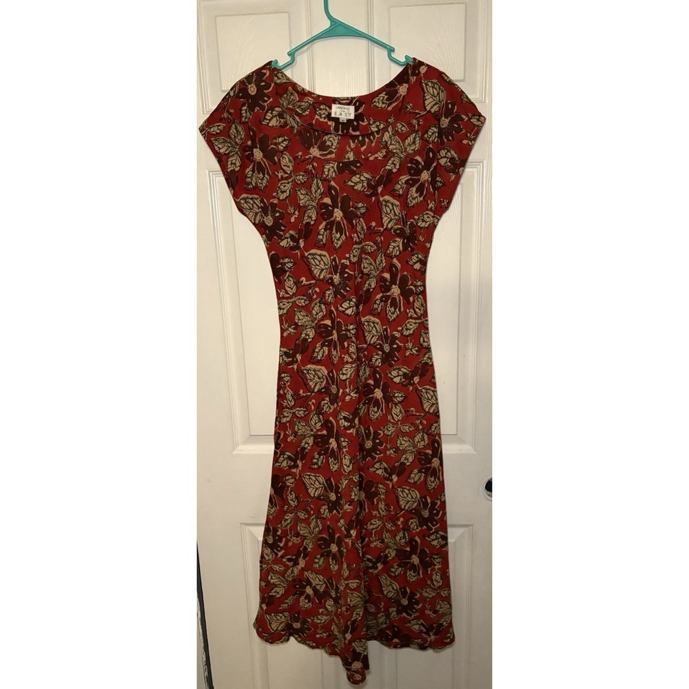 ANOKHI for EAST Dress 10 Bias Cut Floral Hand Block Printed Midi Length Fall